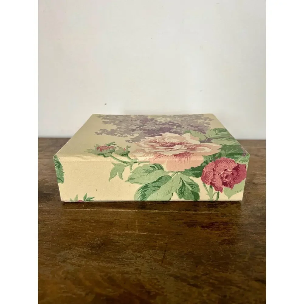 Vintage Floral Fabric Covered Jewelry Box | Shabby Chic Cottagecore